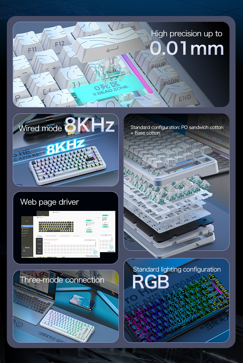  DIY Hardware Lab X82 PRO HE Wireless Tri-Mode RGB Hall Effect Gaming Keyboard 82-Key with Adjustable Actuation & Rapid Trigger for PC Mac – Image 2 DIY Hardware Lab X82 PRO HE Wireless Tri-Mode RGB Hall Effect Gaming Keyboard 82-Key with Adjustable Actuation & Rapid Trigger for PC Mac – Image 2