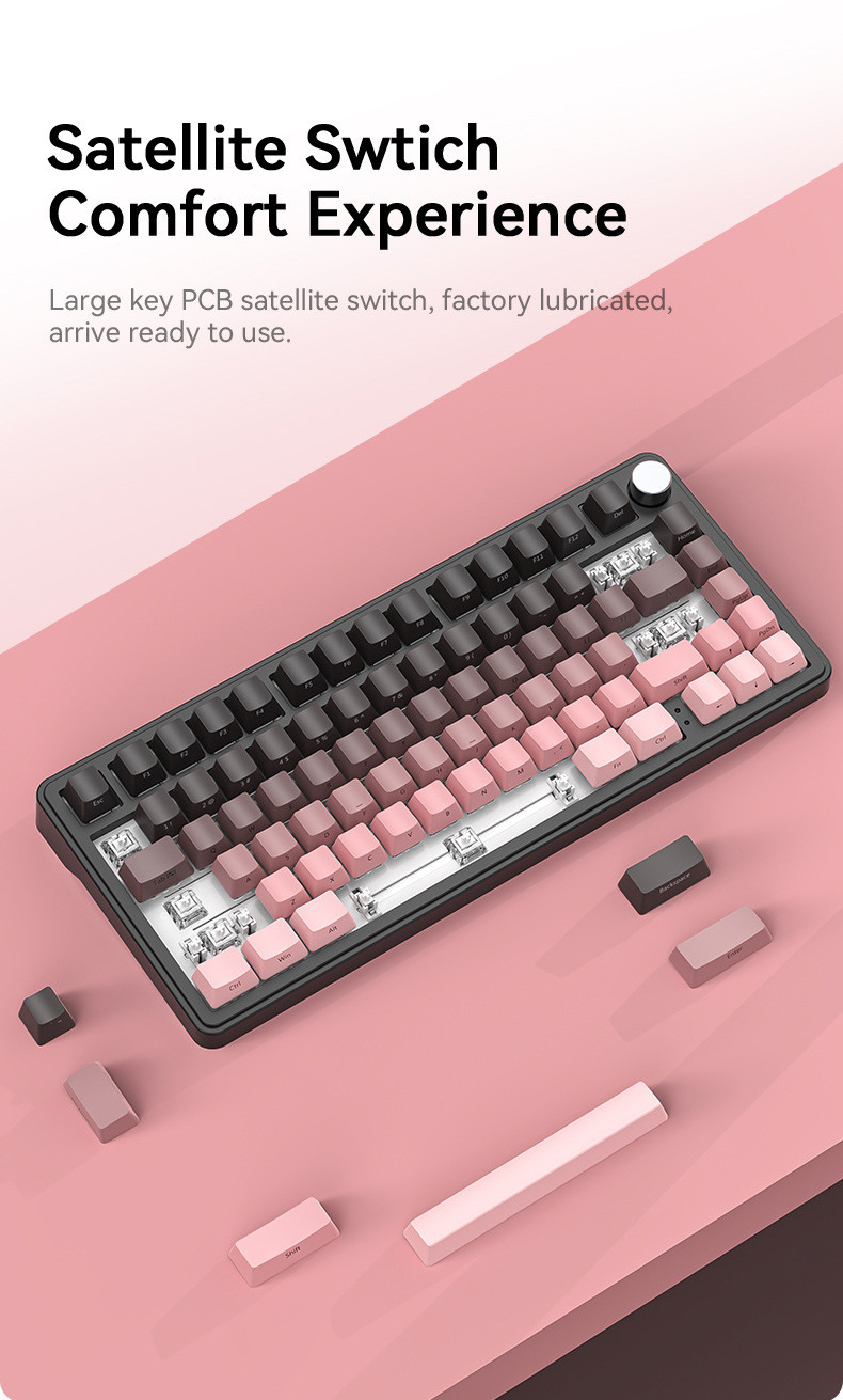 DIY Hardware Lab X85 Mechanical Keyboard Three-Mode Wireless (Bluetooth/2.4G/Wired) Gasket Mount RGB Backlit Gaming Keyboard with Side-Printed Keycaps – Image 7 DIY Hardware Lab X85 Mechanical Keyboard Three-Mode Wireless (Bluetooth/2.4G/Wired) Gasket Mount RGB Backlit Gaming Keyboard with Side-Printed Keycaps – Image 7