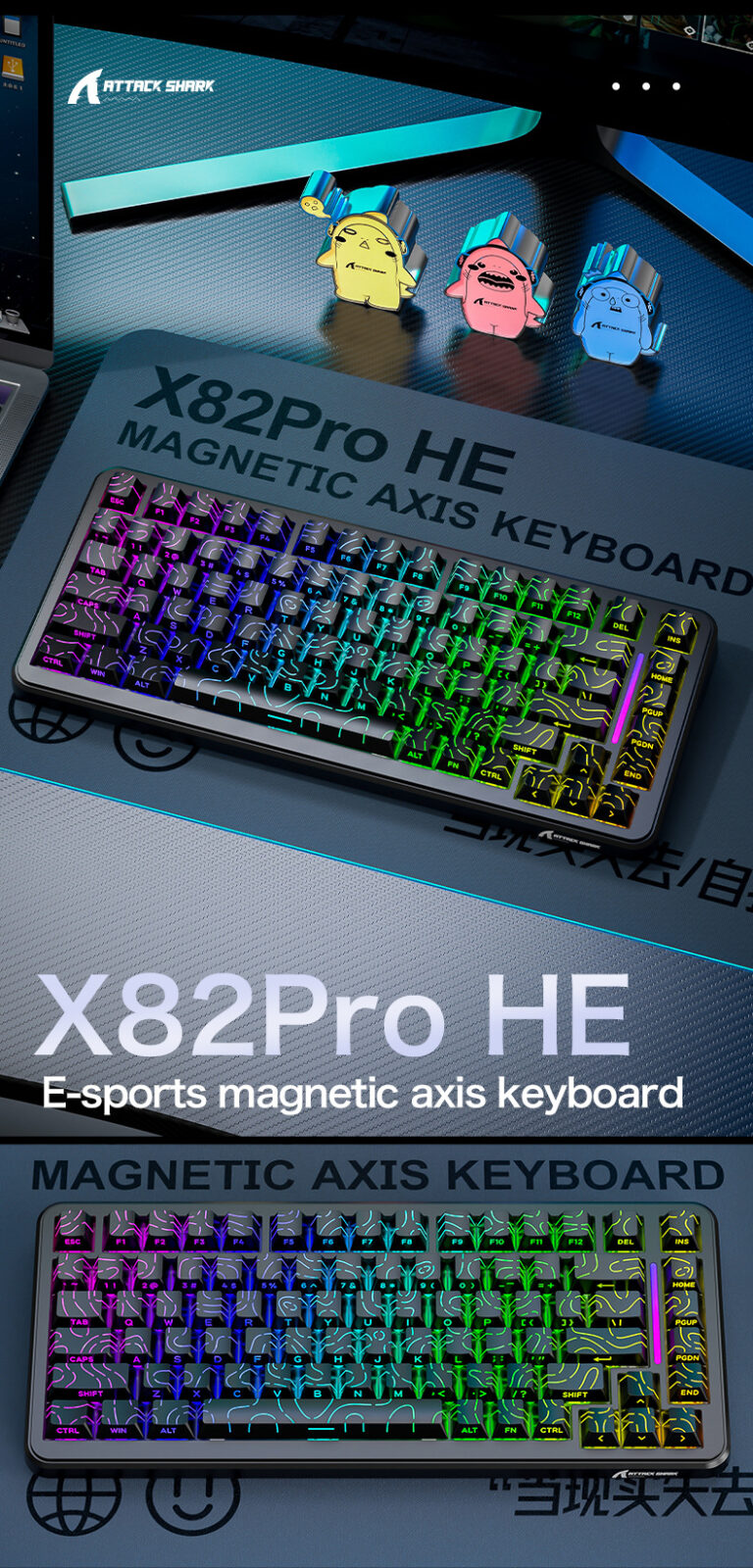  DIY Hardware Lab X82 PRO HE Wireless Tri-Mode RGB Hall Effect Gaming Keyboard 82-Key with Adjustable Actuation & Rapid Trigger for PC Mac – Image 13 DIY Hardware Lab X82 PRO HE Wireless Tri-Mode RGB Hall Effect Gaming Keyboard 82-Key with Adjustable Actuation & Rapid Trigger for PC Mac – Image 13
